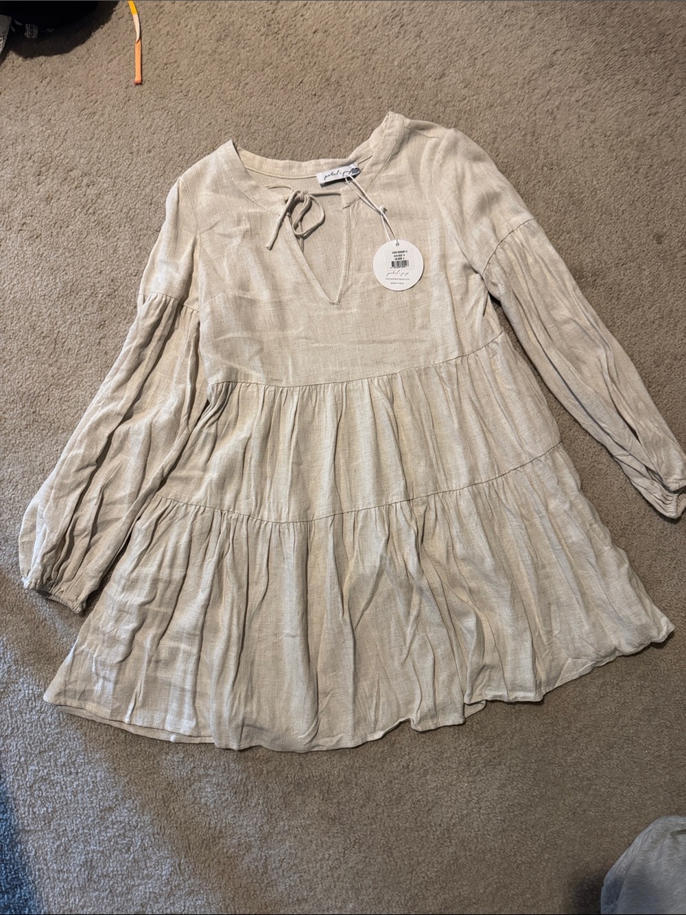 Petal & Pup Light Cream Tiered V-Neck Mini Dress